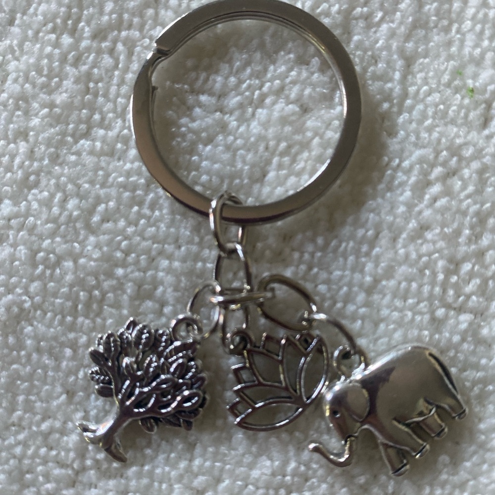 Silver Elephant, Lotus & Tree Charm Keychain - Women Accessories